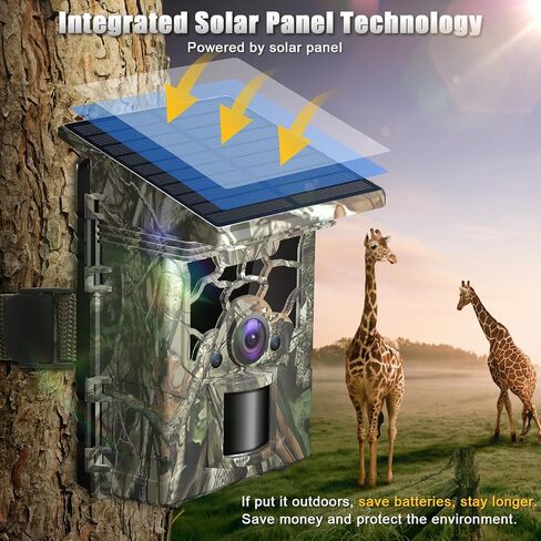 Trail Camera Solar Powered 4K 46MP, WiFi Bluetooth Game Camera with 32GB Memory Card, 130° Wide Angle, Motion Activated 0.3s Trigger, IP66 Waterproof No Glow Night Vision in Kuwait
