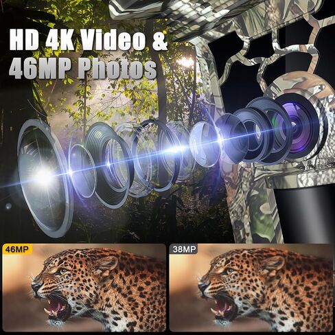 Trail Camera Solar Powered 4K 46MP, WiFi Bluetooth Game Camera with 32GB Memory Card, 130° Wide Angle, Motion Activated 0.3s Trigger, IP66 Waterproof No Glow Night Vision in Kuwait