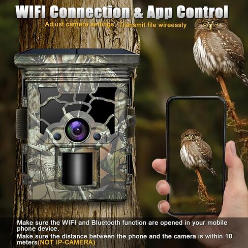 Trail Camera Solar Powered 4K 46MP, WiFi Bluetooth Game Camera with 32GB Memory Card, 130° Wide Angle, Motion Activated 0.3s Trigger, IP66 Waterproof No Glow Night Vision in Kuwait