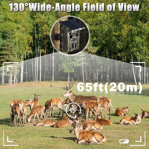 Trail Camera Solar Powered 4K 46MP, WiFi Bluetooth Game Camera with 32GB Memory Card, 130° Wide Angle, Motion Activated 0.3s Trigger, IP66 Waterproof No Glow Night Vision in Kuwait