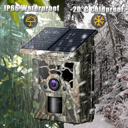 Trail Camera Solar Powered 4K 46MP, WiFi Bluetooth Game Camera with 32GB Memory Card, 130° Wide Angle, Motion Activated 0.3s Trigger, IP66 Waterproof No Glow Night Vision in Kuwait