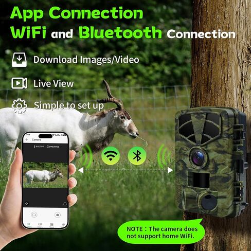 Trail Camera 4K 48MP WiFi Night Vision Trigger Waterproof Game Cam Outdoor | 0.1s Trigger, 120° Wide Angle, Low Glow IR, IP66 Waterproof, Wildlife & Hunting, 8*AA Batteries Included in Kuwait
