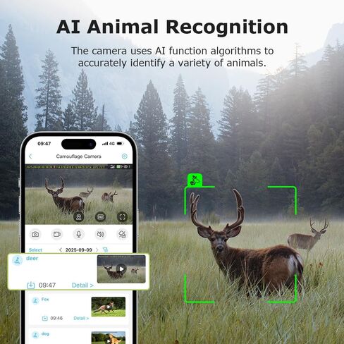 No-Glow 4G LTE Cellular Trail Camera with GPS for Wildlife Scouting | 5W Solar Panel & 7800mAh Battery, 3 PIR Motion Detection, 940nm No-Glow Full Color Night Vision, AI Animal Recognition, IP66 in Kuwait