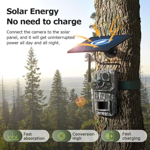 No-Glow 4G LTE Cellular Trail Camera with GPS for Wildlife Scouting | 5W Solar Panel & 7800mAh Battery, 3 PIR Motion Detection, 940nm No-Glow Full Color Night Vision, AI Animal Recognition, IP66 in Kuwait