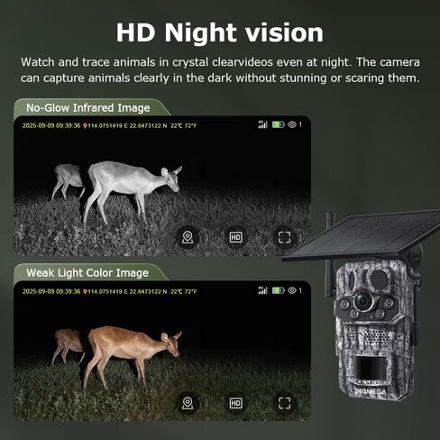 No-Glow 4G LTE Cellular Trail Camera with GPS for Wildlife Scouting | 5W Solar Panel & 7800mAh Battery, 3 PIR Motion Detection, 940nm No-Glow Full Color Night Vision, AI Animal Recognition, IP66 in Kuwait