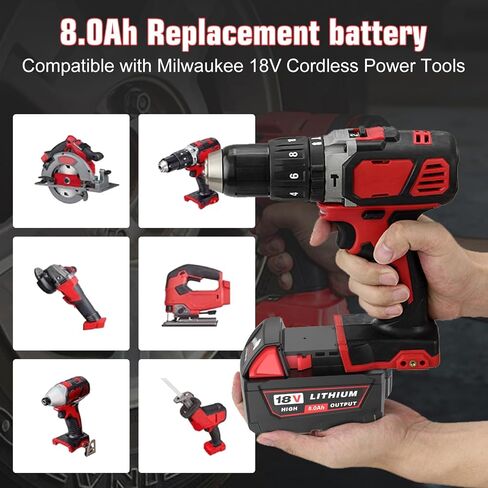 2Pack 8000mAh Battery Replacement for Milwaukee 18V Battery 48-11-1862 | 48-11-1852 48-11-1880 48-11-1840 48-11-1890 Compatible with Milwaukee 18 Volt Batteries Cordless Power Tools in Kuwait