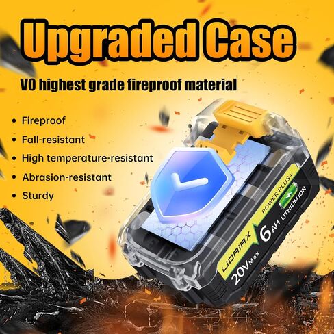 True Capacity Replacement Battery Compatible with Dewalt 20V Max Tool, Automotive Grade Lithium Ion Cells, V0 Highest Grade Fireproof Case, Longer Runtime - 6.0AH, 2 Pack in Kuwait