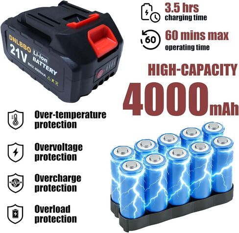 Mini Chainsaw Battery, 21v Lithium Battery - 4.0 Ah Battery with Electric Quantity Display, Include Charger Adapter, Suitable for Cordless Powe in Saudi Arabia