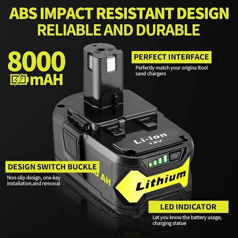 Replacement for Ryobi 18V Battery: 8.0Ah Replace Compatible with Ryobi Lithium Battery P107 P108 Cordless Power Tools with LED Indicator Light 2 Pack in Saudi Arabia