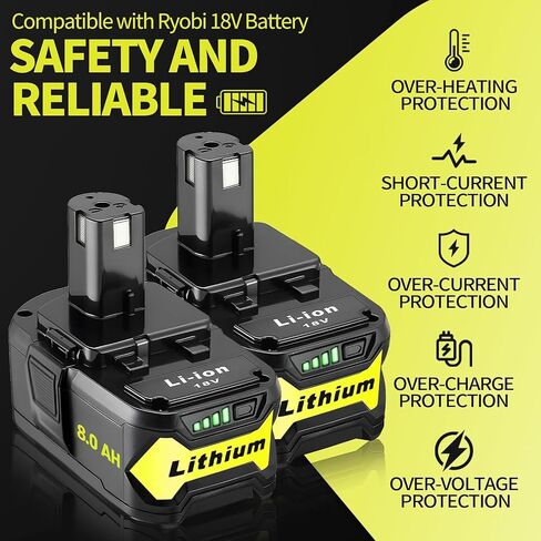 Replacement for Ryobi 18V Battery: 8.0Ah Replace Compatible with Ryobi Lithium Battery P107 P108 Cordless Power Tools with LED Indicator Light 2 Pack in Saudi Arabia