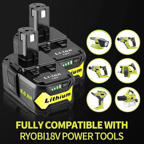 Replacement for Ryobi 18V Battery: 8.0Ah Replace Compatible with Ryobi Lithium Battery P107 P108 Cordless Power Tools with LED Indicator Light 2 Pack in Saudi Arabia