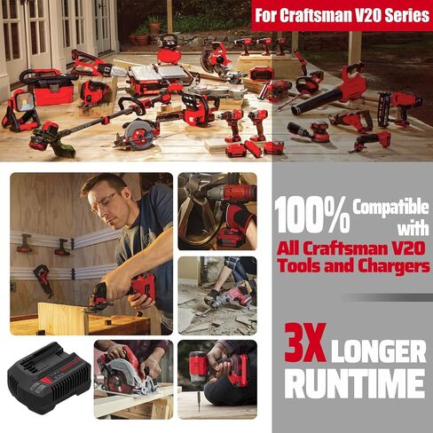 TenHutt 【Upgrade】 2Pack 20V 6.0Ah Replacement Battery for Craftsman 20V Battery V20 Lithium ion for CMCB205 CMCB204 CMCB206 CMCB202 CMCB201 20V Cordless Power Tools Craftsman 20V Battery in Saudi Arabia