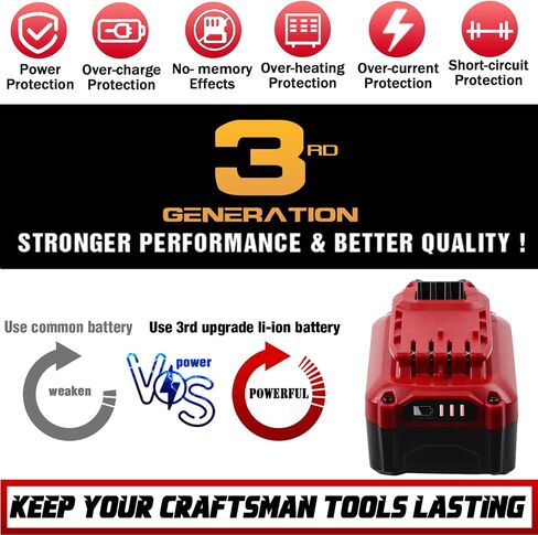 TenHutt 【Upgrade】 2Pack 20V 6.0Ah Replacement Battery for Craftsman 20V Battery V20 Lithium ion for CMCB205 CMCB204 CMCB206 CMCB202 CMCB201 20V Cordless Power Tools Craftsman 20V Battery in Saudi Arabia