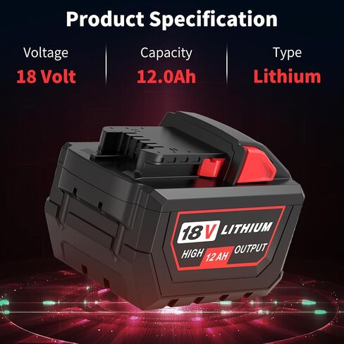 2Packs Upgraded 12.0Ah Replacement for Milwaukee 18V Battery Lithium ion | Compatible with Milwaukee 18 Volt Battery 48-11-1850 48-11-1862 48-11-1852 48-11-1880 48-11-1882 Cordless Power Tools (Red) in Saudi Arabia