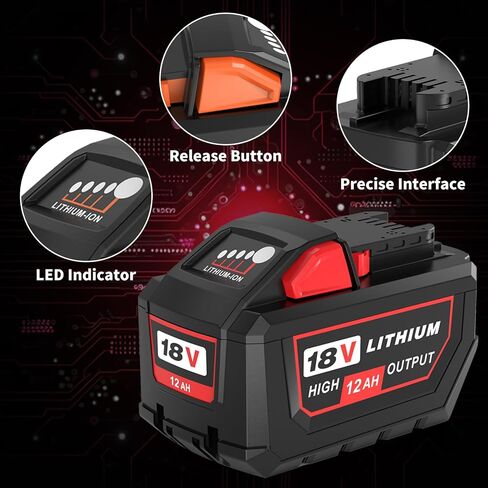 2Packs Upgraded 12.0Ah Replacement for Milwaukee 18V Battery Lithium ion | Compatible with Milwaukee 18 Volt Battery 48-11-1850 48-11-1862 48-11-1852 48-11-1880 48-11-1882 Cordless Power Tools (Red) in Saudi Arabia