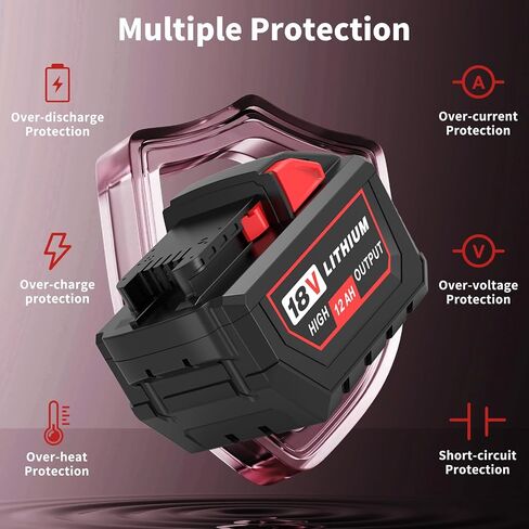 2Packs Upgraded 12.0Ah Replacement for Milwaukee 18V Battery Lithium ion | Compatible with Milwaukee 18 Volt Battery 48-11-1850 48-11-1862 48-11-1852 48-11-1880 48-11-1882 Cordless Power Tools (Red) in Saudi Arabia