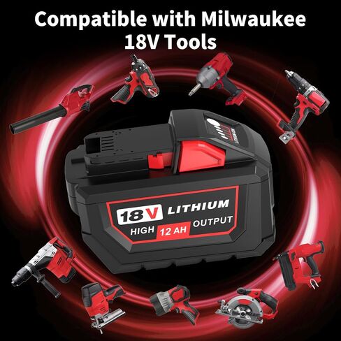 2Packs Upgraded 12.0Ah Replacement for Milwaukee 18V Battery Lithium ion | Compatible with Milwaukee 18 Volt Battery 48-11-1850 48-11-1862 48-11-1852 48-11-1880 48-11-1882 Cordless Power Tools (Red) in Saudi Arabia