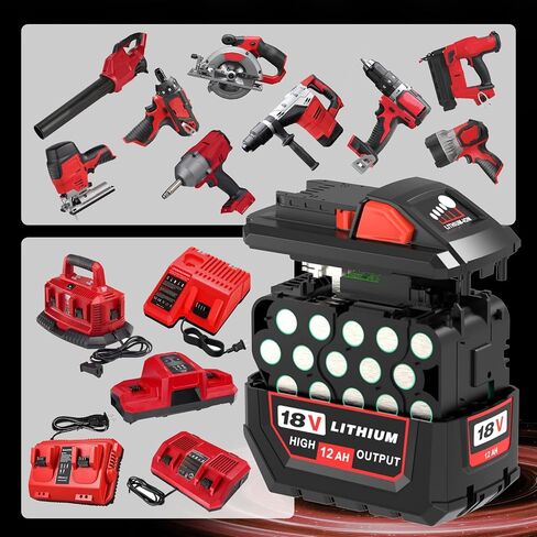 2Packs Upgraded 12.0Ah Replacement for Milwaukee 18V Battery Lithium ion | Compatible with Milwaukee 18 Volt Battery 48-11-1850 48-11-1862 48-11-1852 48-11-1880 48-11-1882 Cordless Power Tools (Red) in Saudi Arabia