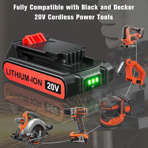 Upgraded 4.0Ah Replacement for Black and Decker 20V Lithium Battery Compatible with Black & Decker 20 Volt Battery Max LB20 LBX20 LBXR20-OPE LBXR2020-OPE LB2X4020-OPE LBXR20B-2 LST220 Cordless Tools in Kuwait