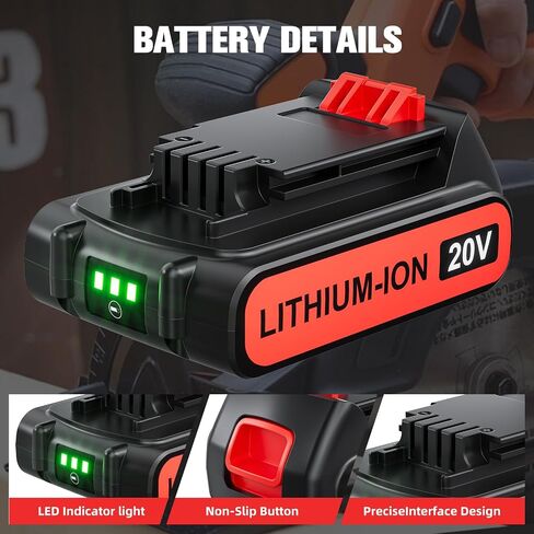 Upgraded 4.0Ah Replacement for Black and Decker 20V Lithium Battery Compatible with Black & Decker 20 Volt Battery Max LB20 LBX20 LBXR20-OPE LBXR2020-OPE LB2X4020-OPE LBXR20B-2 LST220 Cordless Tools in Kuwait