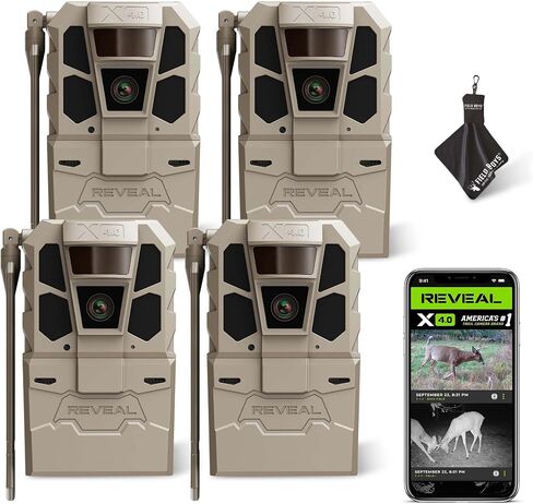TACTACAM Reveal X 4.0 Cellular Trail Camera (4-Pack) + Microfiber Cloth | Night Vision, Waterproof, 4K Photo & 1080p Video, Industry-Best Battery Life, Built-In GPS, Live View in Kuwait