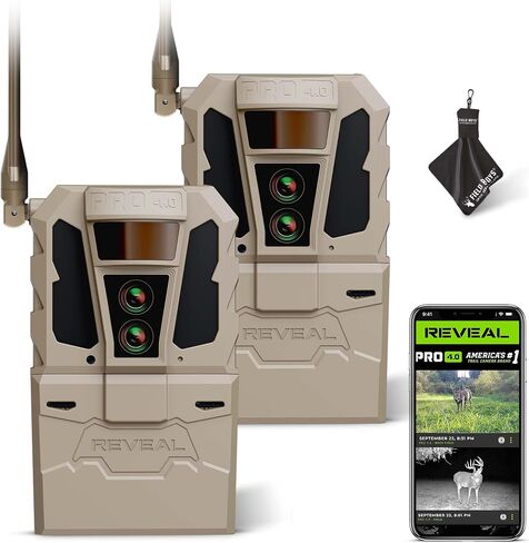 TACTACAM Reveal Pro 4.0 Cellular Trail Camera (2PK) + Microfiber Cloth | Night Vision, Waterproof, Dual Sensors, 4K Photo & 1080p Video, No-Glow/Low-Glow IR, Built-In GPS, Live View LTE in Kuwait