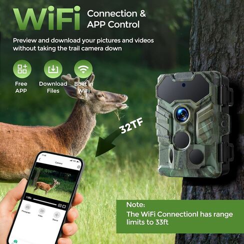 VOOPEAK WiFi Trail Camera Bluetooth- Low Glow IR Night Vision Game Camera with 32MP 0.1s Trigger Speed 130° Wide-Angle, IP66 Waterproof Wildlife Camera for Hunting and Security in Kuwait