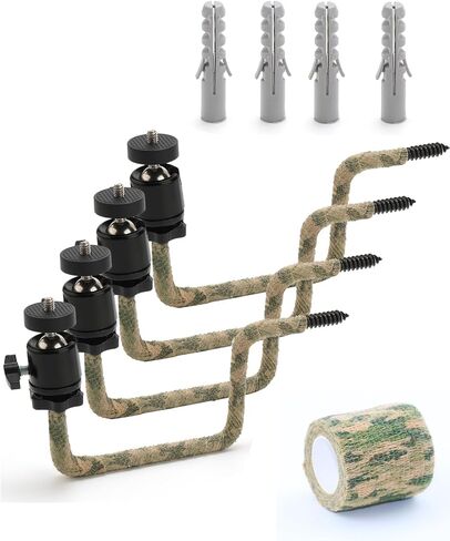4 Pack Camo Trail Camera Tree Mount with 1/4"-20 Screw for Hunting Gear | Adjustable tree mount for trail cameras. Fits cameras with standard 1/4"-20 thread. Easy to install & adjust in Kuwait