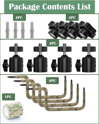 4 Pack Camo Trail Camera Tree Mount with 1/4"-20 Screw for Hunting Gear | Adjustable tree mount for trail cameras. Fits cameras with standard 1/4"-20 thread. Easy to install & adjust in Kuwait