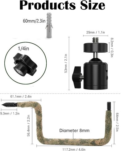 4 Pack Camo Trail Camera Tree Mount with 1/4"-20 Screw for Hunting Gear | Adjustable tree mount for trail cameras. Fits cameras with standard 1/4"-20 thread. Easy to install & adjust in Kuwait
