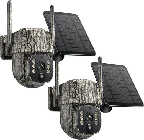 4G LTE Cellular Trail Camera 2 Pack, Auto Tracking with Built-in SIM Card | Solar Powered, 2.5K HD Wireless Security Camera, No WiFi Needed, Motion Activated Waterproof Night Vision for Security in Kuwait