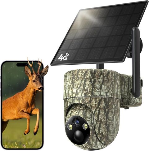 TKENPRO Trail Cameras 360° View 4G LTE Cellular Game Camera Built-in SIM Card with PIR Motion Activated, 2K Night Vision & Live Streaming, No WiFi Needed, IP65 Solar Security Camera Camo Print-1 Pack in Kuwait
