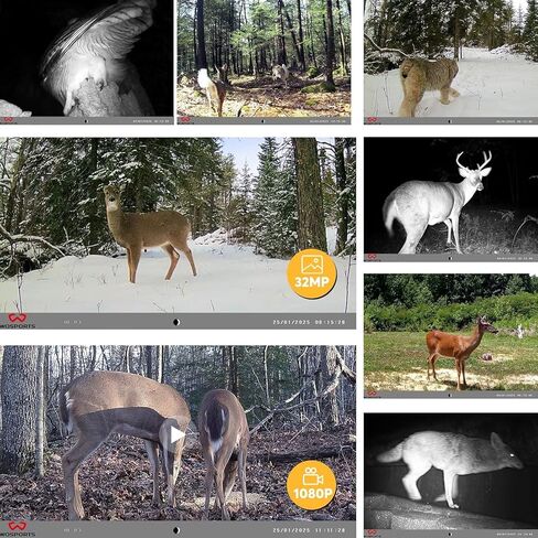 WOSPORTS Mini Trail Camera 2 Pack 32MP 1080P HD Deer Camera with 32GB SD Card Game Cameras with Night Vision Motion Activated Waterproof with Card Reader in Kuwait