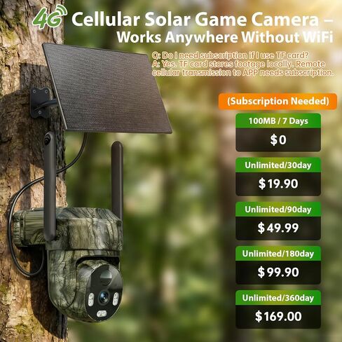 4G Solar PTZ Trail Camera, Preloaded SIM + 16GB Card, No WiFi Need,4MP Full Color Night Vision Auto Tracking Camera for Farm, Hunting, Wildlife Monitoring, IP66 in Kuwait