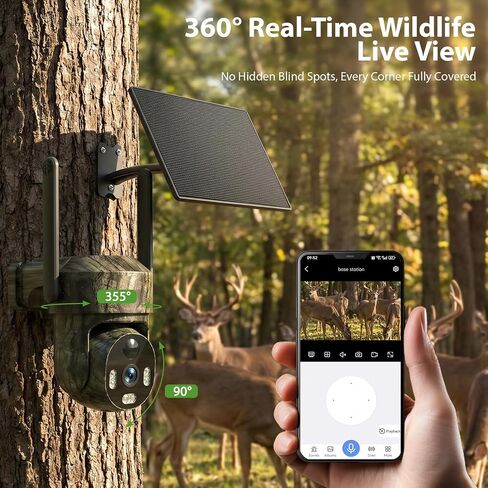 4G Solar PTZ Trail Camera, Preloaded SIM + 16GB Card, No WiFi Need,4MP Full Color Night Vision Auto Tracking Camera for Farm, Hunting, Wildlife Monitoring, IP66 in Kuwait