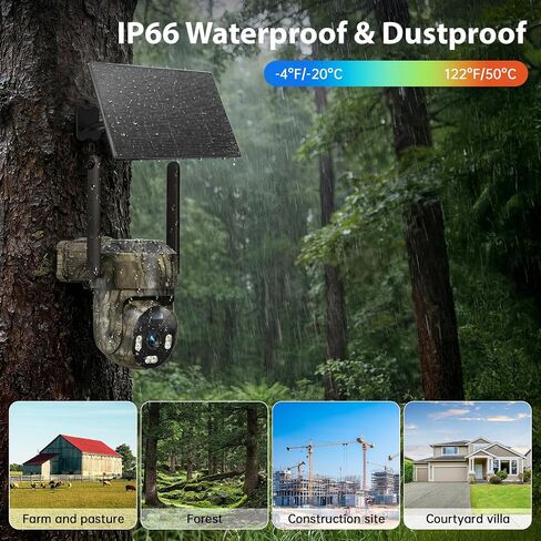 4G Solar PTZ Trail Camera, Preloaded SIM + 16GB Card, No WiFi Need,4MP Full Color Night Vision Auto Tracking Camera for Farm, Hunting, Wildlife Monitoring, IP66 in Kuwait