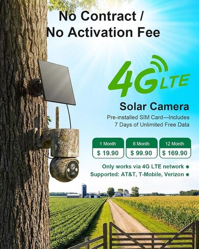 4G LTE Cellular Trail Camera with SIM, Solar, 2K 360° PTZ, No WiFi | Live View, Color Night Vision, Motion Detection, Camouflage, Hunting, Wildlife, Remote App View, Solar Powered, Waterproof in Kuwait