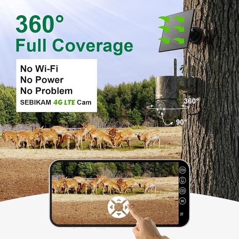 4G LTE Cellular Trail Camera with SIM, Solar, 2K 360° PTZ, No WiFi | Live View, Color Night Vision, Motion Detection, Camouflage, Hunting, Wildlife, Remote App View, Solar Powered, Waterproof in Kuwait