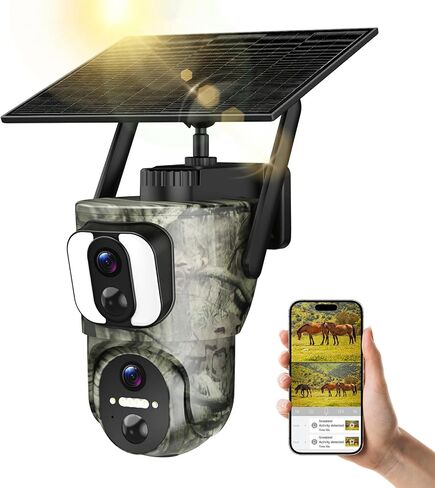 AMOROM 4G LTE Cellular Solar Camera with Dual Lens, No WiFi Needed | 2K 360° Outdoor Solar Camera Built-in SIM Card, Full Color Night Vision, IP65 Waterproof, APP Remote Control in Kuwait