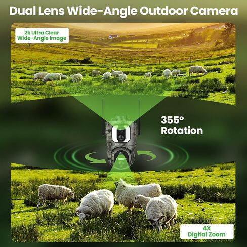 AMOROM 4G LTE Cellular Solar Camera with Dual Lens, No WiFi Needed | 2K 360° Outdoor Solar Camera Built-in SIM Card, Full Color Night Vision, IP65 Waterproof, APP Remote Control in Kuwait