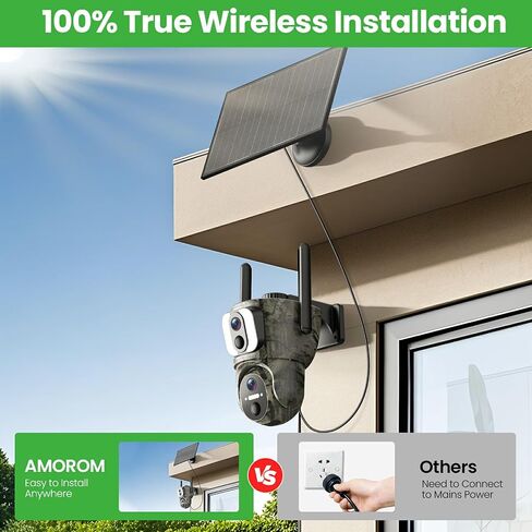 AMOROM 4G LTE Cellular Solar Camera with Dual Lens, No WiFi Needed | 2K 360° Outdoor Solar Camera Built-in SIM Card, Full Color Night Vision, IP65 Waterproof, APP Remote Control in Kuwait