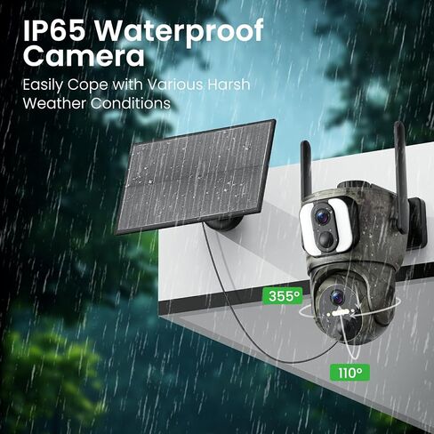 AMOROM 4G LTE Cellular Solar Camera with Dual Lens, No WiFi Needed | 2K 360° Outdoor Solar Camera Built-in SIM Card, Full Color Night Vision, IP65 Waterproof, APP Remote Control in Kuwait