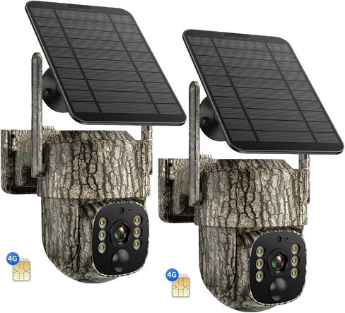 VOOPEAK Trail Camera, 4G LTE Cellular Game Cameras with 360° Live Streaming | 2.5K Hunting Camera Solar Powered, Security Camera Built-in SIM Card, Night Vision, Motion Activated, Waterproof, 2 Pack in Kuwait