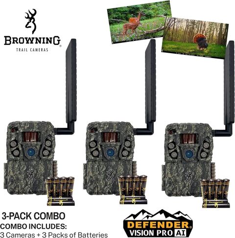 Defender Vision Pro HD AI Trail Camera (BTC-VPHD-AI) – 46MP Photos, 1080p HD Video w/Sound, Real-Time Live Streaming, AI Wildlife Recognition, 0.135s Trigger, 4G LTE (AT&T & Verizon), (3 Pack) in Kuwait
