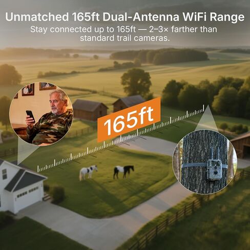 GardePro E6 2.0 Pro Solar WiFi Trail Camera (Non-Cellular), Dual Antennas, Stable Connection, 4K Video, Rechargeable Battery, On-Site Viewing, No-Glow Night Vision, Motion Activated in Kuwait
