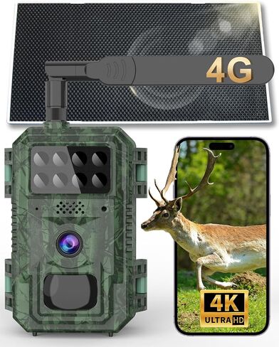Vatony 4G Cellular Trail Camera-with 4K 48MP Wide Angle 120 Degree,Night Vision up to 100FT, Solar Powered Hunting Camera with SD Storage, IP68 Waterproof, Motion Activated Wildlife Camera in Kuwait