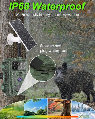 Vatony 4G Cellular Trail Camera-with 4K 48MP Wide Angle 120 Degree,Night Vision up to 100FT, Solar Powered Hunting Camera with SD Storage, IP68 Waterproof, Motion Activated Wildlife Camera in Kuwait