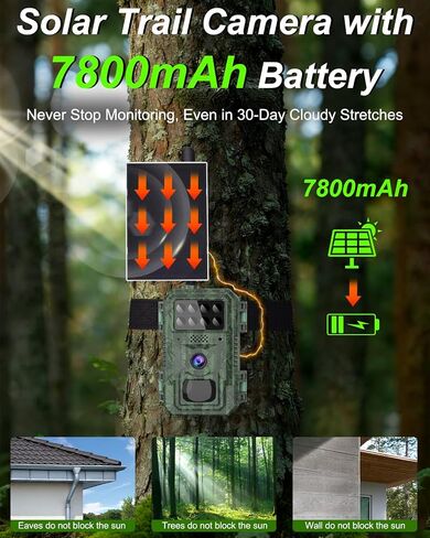 Vatony 4G Cellular Trail Camera-with 4K 48MP Wide Angle 120 Degree,Night Vision up to 100FT, Solar Powered Hunting Camera with SD Storage, IP68 Waterproof, Motion Activated Wildlife Camera in Kuwait