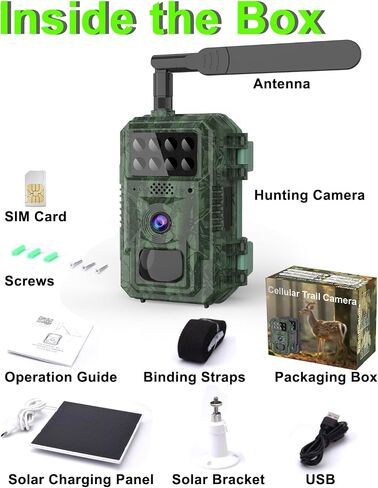 Vatony 4G Cellular Trail Camera-with 4K 48MP Wide Angle 120 Degree,Night Vision up to 100FT, Solar Powered Hunting Camera with SD Storage, IP68 Waterproof, Motion Activated Wildlife Camera in Kuwait
