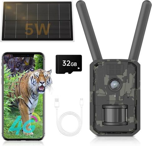 Trail Camera 2K 3MP, 4G Cellular Dual SIM, Solar Powered, Night Vision, 0.2s Trigger, 110° Wide Angle, Waterproof for Outdoor Wildlife Monitoring in Kuwait